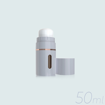 Drehbewegung zur Auswahl verschiedener Ausgabemengen. Vollkunststoff-Airless-Flasche GR605S